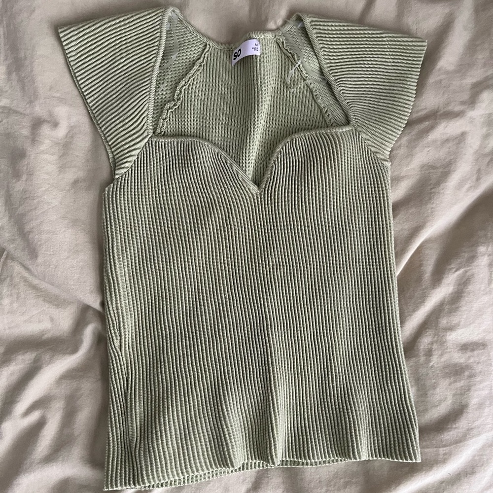 SO Light Green Ribbed Knit Top